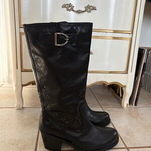 Ariat Black Leather Rhinestone Buckle Women's Boots